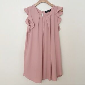 Love Kuza Womens Dress Dusty Pink Pleated Front Flutter Ruffle Sleeve Size Large